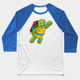 Turtle at Flying with Rocket Baseball T-Shirt